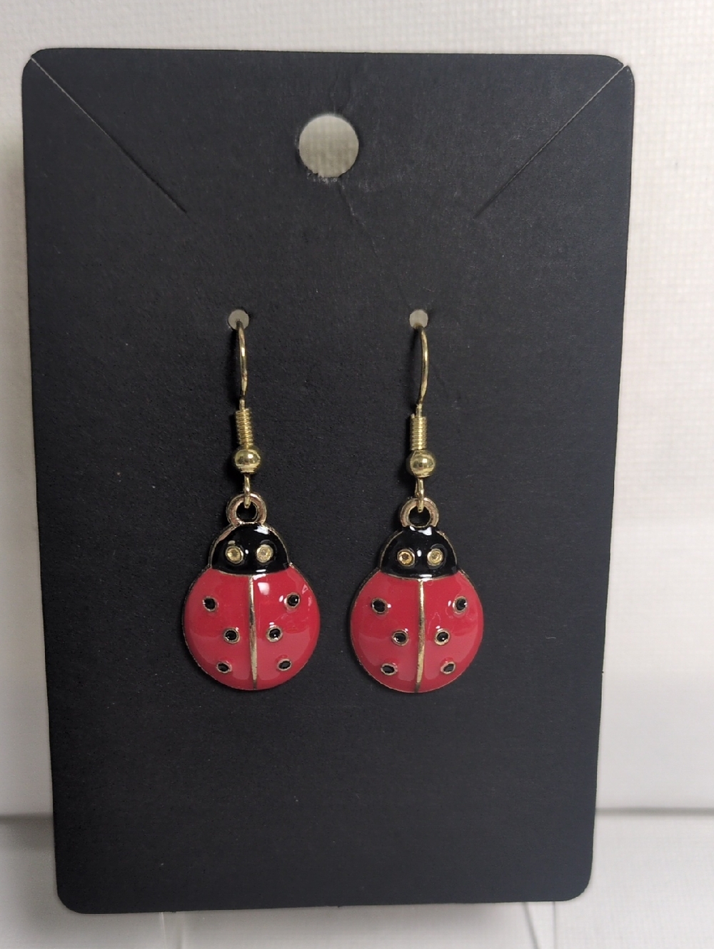 Gold-Tone Red Ladybug Dangle Earrings